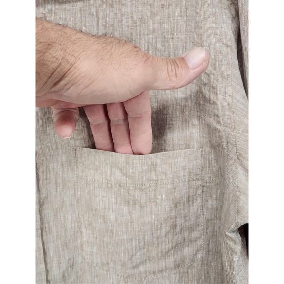 Stanza Shirt Mens 16.5 42cm Beige 100% Linen Long Sleeve Button Casual Coastal - Picture 4 of 11